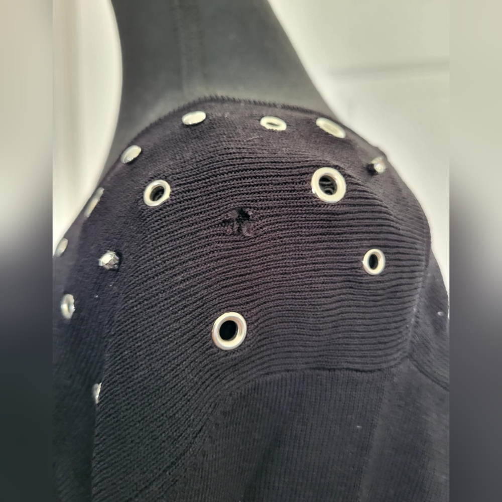Rhinestone & Silver Eyelet Women's Large Etoile Black Lightweight Sweater - Picture 10 of 10